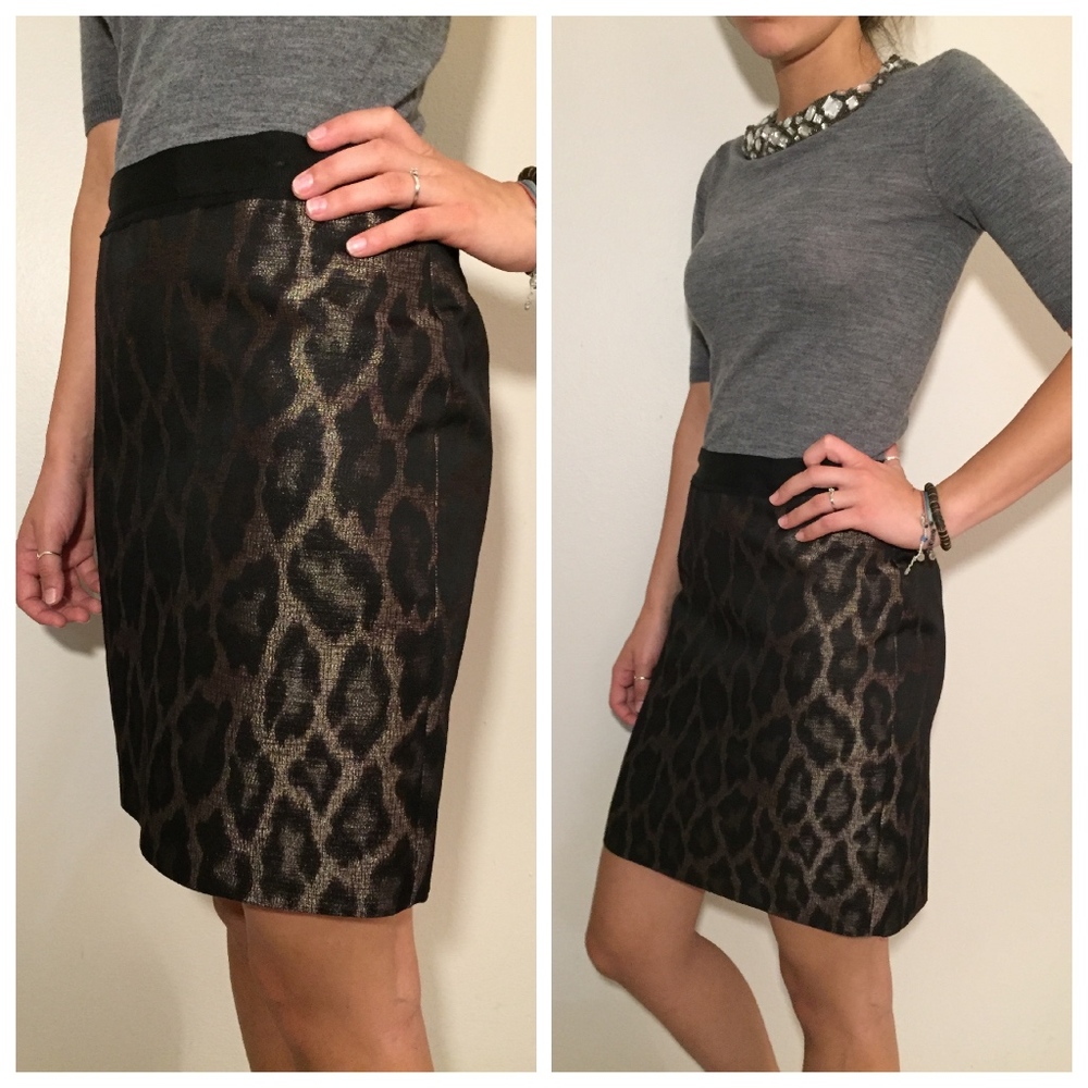 Ann Taylor Leopard Pink & Black Mini Skirt